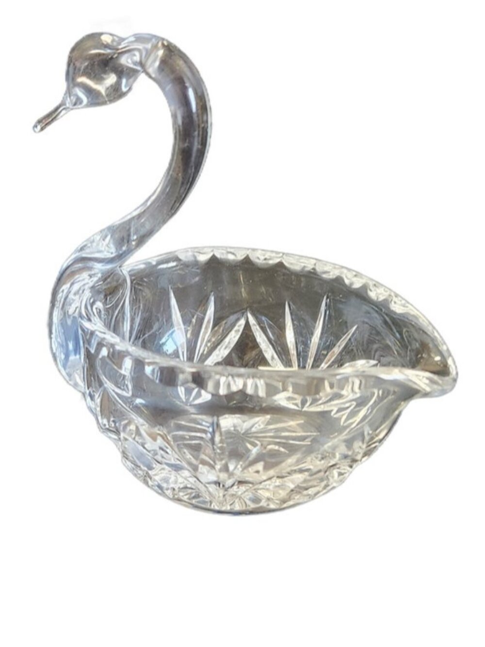 Vintage Clear Cut Glass Crystal Swan Figurine Dish Trinket Bowl Decorative